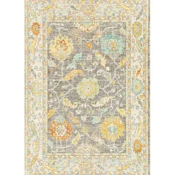 Kirklands Home Area Rugs|Soft Yellow and Gray Floral Area Rug, 8x12