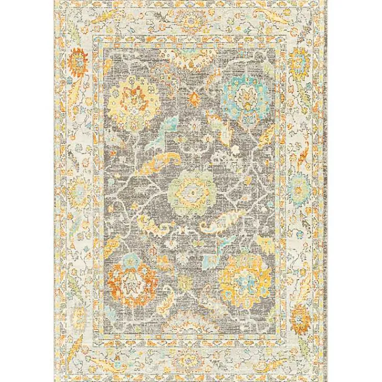 Kirklands Home Area Rugs|Soft Yellow and Gray Floral Area Rug, 8x12