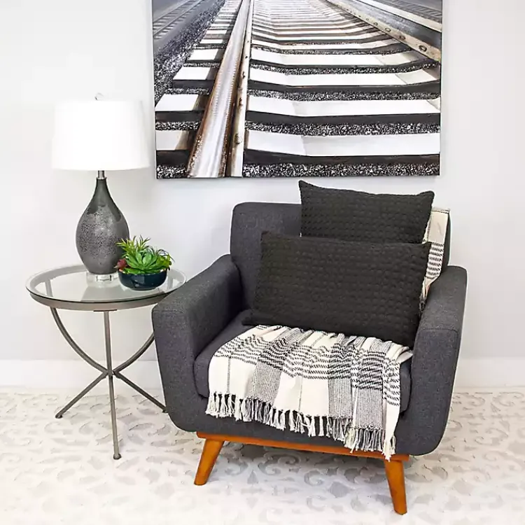 New Solid Charcoal Textured Lumbar Pillow Pillows