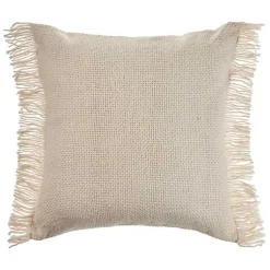 New Solid Ivory Accent Pillow with Fringe Pillows