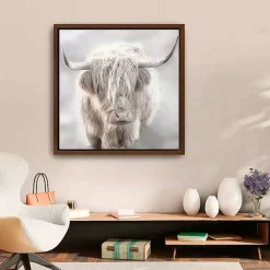 Kirklands Home Canvas Art|Solo Highland Cow Framed Canvas Art Print, 30x30 Gray