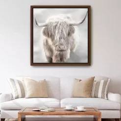 Kirklands Home Canvas Art|Solo Highland Cow Framed Canvas Art Print, 40x40 Gray