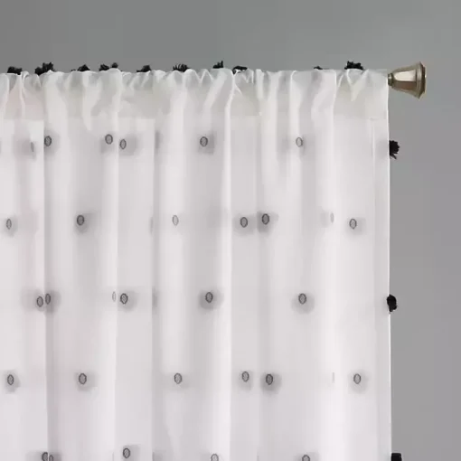 Kirklands Home Curtains & Drapes|Sophie Black Pom Pom Curtain Panel, 84 in.