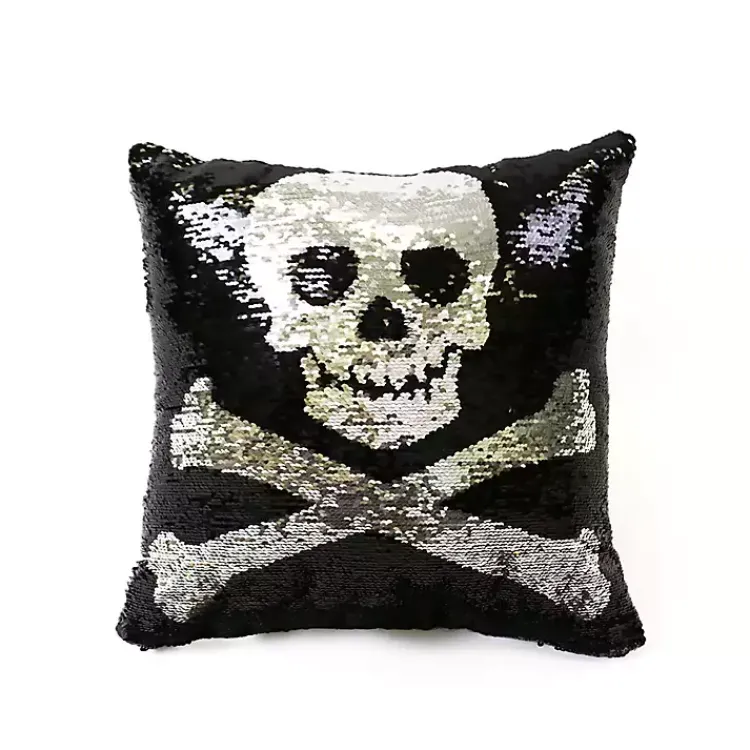 Best Sparkle Sequin Skull Pillow Halloween