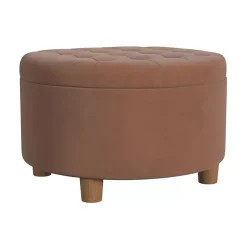 Kirklands Home Benches & Ottomans|Spice Round Velvet Tufted Storage Ottoman Brown