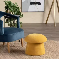 Kirklands Home Benches & Ottomans|Spice Chenille Mushroom Storage Ottoman Yellow