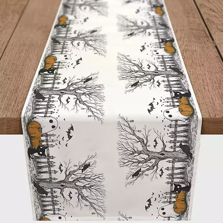 New Spooky Tree Border Halloween Table Runner, 90 in. Halloween