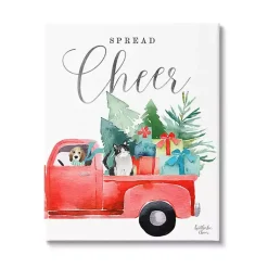 New Spread Cheer Red Truck Canvas Wall Plaque Christmas Art & Wall Decor