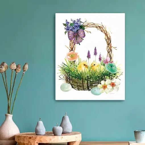 Spring Chicks in a Basket Canvas Art Print Easter Decorations
