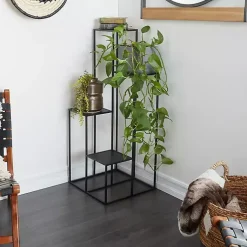 Kirklands Home Planters|Square Iron Frame 4-Tier Plant Stand Black
