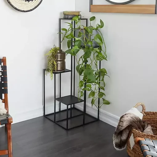 Kirklands Home Planters|Square Iron Frame 4-Tier Plant Stand Black