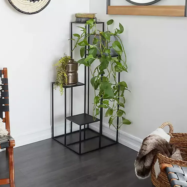 Kirklands Home Planters|Square Iron Frame 4-Tier Plant Stand Black
