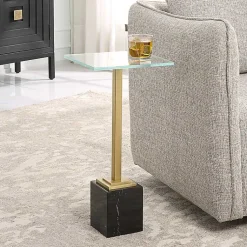 Kirklands Home Accent & End Tables|Square Glass and Marble Accent Table Black