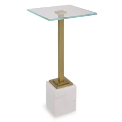 Kirklands Home Accent & End Tables|Square Glass and Marble Accent Table White