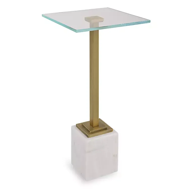 Kirklands Home Accent & End Tables|Square Glass and Marble Accent Table White