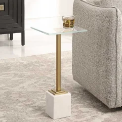 Kirklands Home Accent & End Tables|Square Glass and Marble Accent Table White