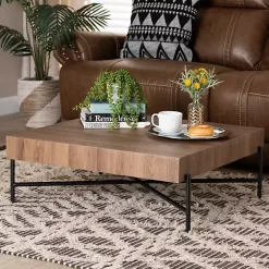 Kirklands Home Coffee Tables|Square Light Wood X Base Coffee Table Brown