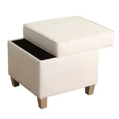 Kirklands Home Benches & Ottomans|Square Oatmeal Storage Ottoman Ivory