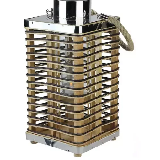 Square Rattan Hurricane Lantern with Jute Rope Lanterns