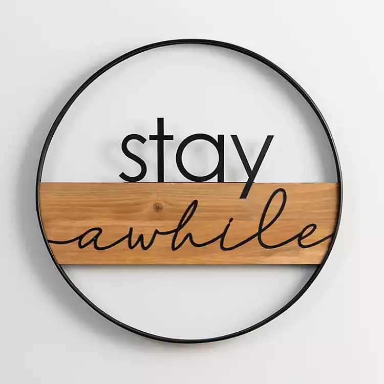 Kirklands Home Wall Quotes & Signs|Stay Awhile Metal and Wood Wall Plaque