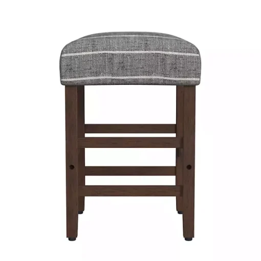 Kirklands Home Bar Stools & Counter Height Stools|Steel Blue and White Striped Backless Stool