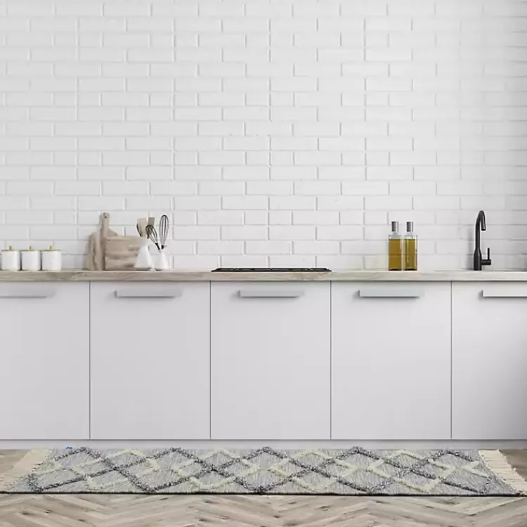 Kirklands Home Area Rugs|Steel Blue Raised Texture Chevron Runner, 2x6