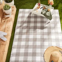 Kirklands Home Outdoor Rugs|Stone & White Buffalo Check Outdoor Area Rug, 4x6