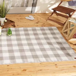 Kirklands Home Outdoor Rugs|Stone & White Buffalo Check Outdoor Area Rug, 4x6