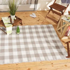 Kirklands Home Outdoor Rugs|Stone & White Buffalo Check Outdoor Area Rug, 4x6