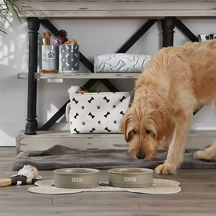 Kirklands Home Pet Dishes & Canisters|Stone Dinner & Drinks 2-pc. Pet Bowl Set, 8 in. Tan