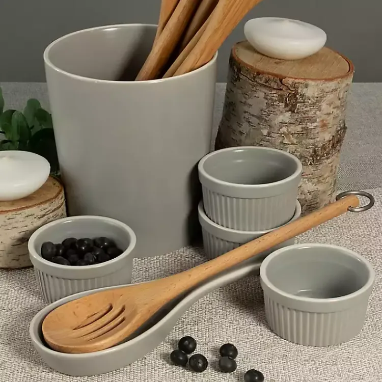 Kirklands Home Kitchen Accessories|Stone Katy 6-pc. Kitchen Accessories Set Gray