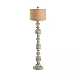 Kirklands Home Floor Lamps|Stonewashed Gray Carved Base Floor Lamp Tan