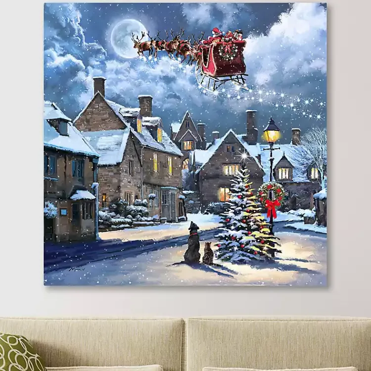 Street Light and Santa's Sleigh Canvas Art Print Christmas Art & Wall Decor