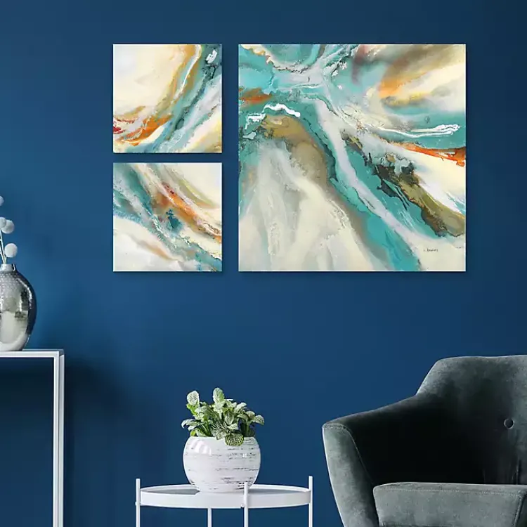 Kirklands Home Canvas Art|Striations I, II & III Canvas Art Prints, Set of 3 Blue