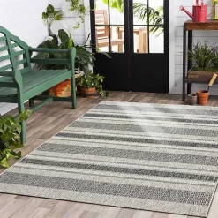 Kirklands Home Outdoor Rugs|Stripe Weave Sun Shower Outdoor Area Rug, 7x9 Gray
