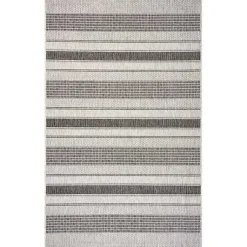 Kirklands Home Outdoor Rugs|Stripe Weave Sun Shower Outdoor Area Rug, 7x9 Gray