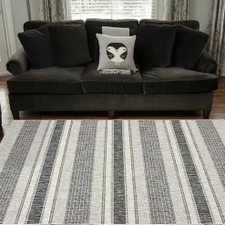 Kirklands Home Outdoor Rugs|Stripe Weave Sun Shower Outdoor Area Rug, 7x9 Gray