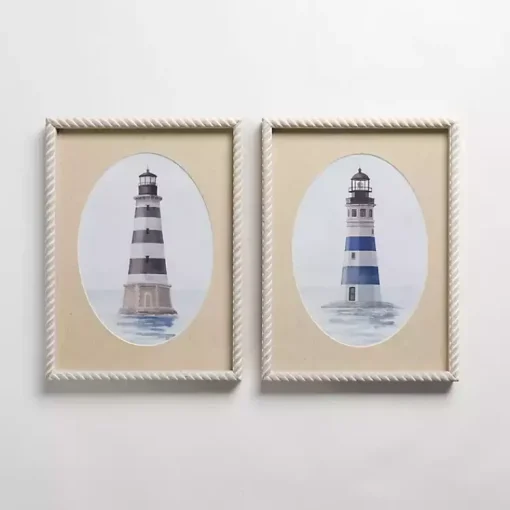 Kirklands Home Framed Art|Striped Lighthouse Framed Art Prints, Set of 2