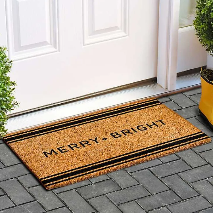 Kirklands Home Doormats|Striped Merry + Bright Coir Doormat