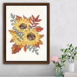 Discount Sunflower and Fall Foliage Framed Canvas Art Print Fall