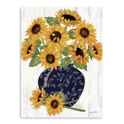 Hot Sunflowers in Blue Vase Canvas Art Print Fall