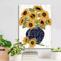 Hot Sunflowers in Blue Vase Canvas Art Print Fall