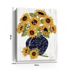Hot Sunflowers in Blue Vase Canvas Art Print Fall