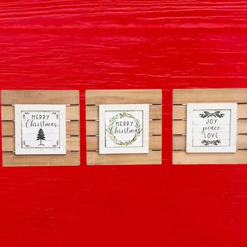 Outlet Tabletop Wood Plank Christmas Plaques, Set of 3 Christmas Decorations