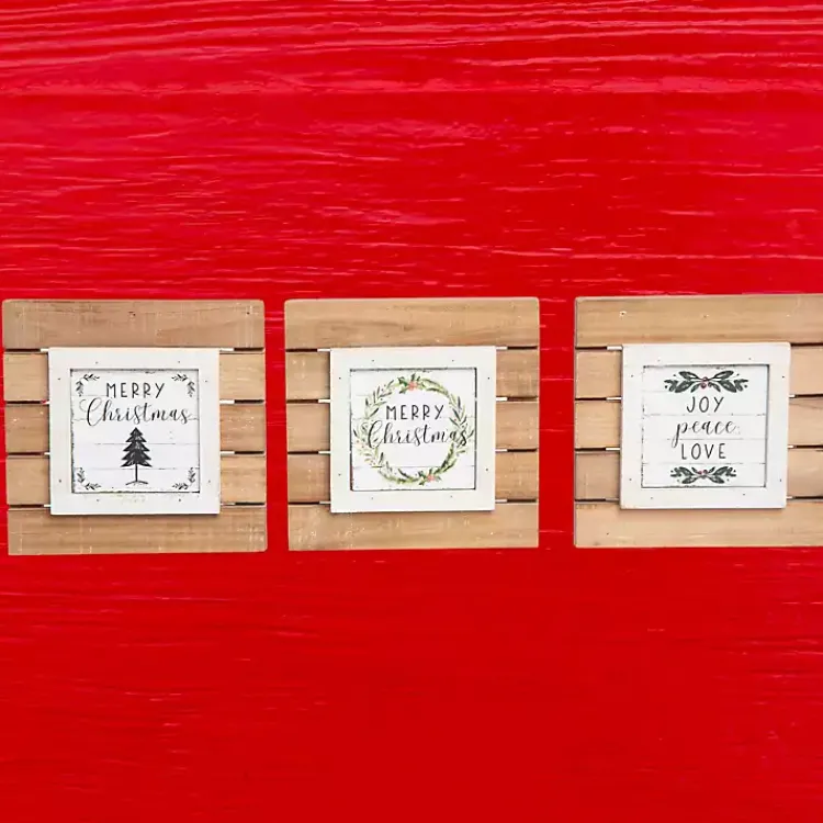 Outlet Tabletop Wood Plank Christmas Plaques, Set of 3 Christmas Decorations