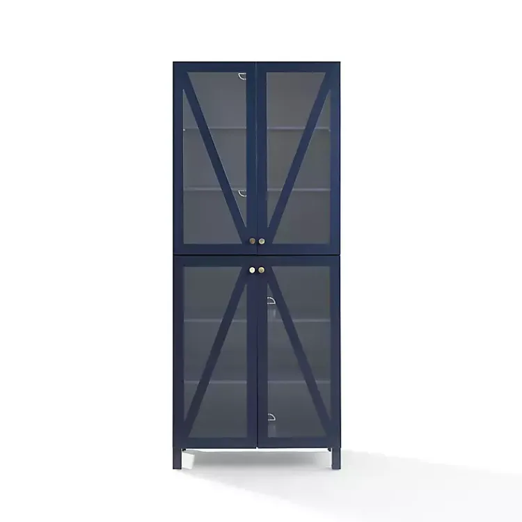 Kirklands Home Cabinets & Sideboards|Tall Navy Triangle 4-Door Wood Cabinet Blue