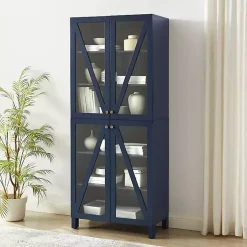 Kirklands Home Cabinets & Sideboards|Tall Navy Triangle 4-Door Wood Cabinet Blue