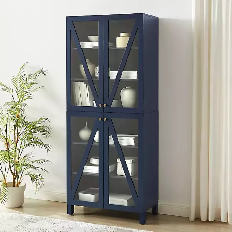 Kirklands Home Cabinets & Sideboards|Tall Navy Triangle 4-Door Wood Cabinet Blue