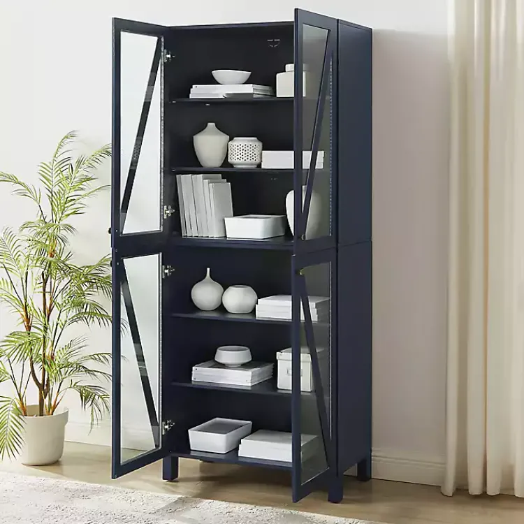 Kirklands Home Cabinets & Sideboards|Tall Navy Triangle 4-Door Wood Cabinet Blue