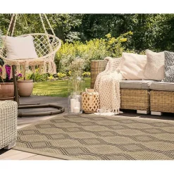 Kirklands Home Outdoor Rugs|Tan & Black Diamonds Indoor/Outdoor Area Rug, 5x7